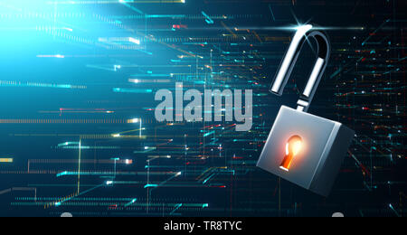 Schlösser, die Verschlüsselung in einem Strom von Daten - 3D-Rendering Stockfoto