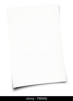 Weißes Blatt Papier auf weißem Hintergrund Stockfoto