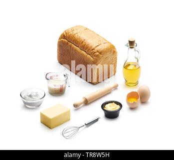 Isometrische Darstellung von Brot backen Zutaten auf weißem Hintergrund Stockfoto