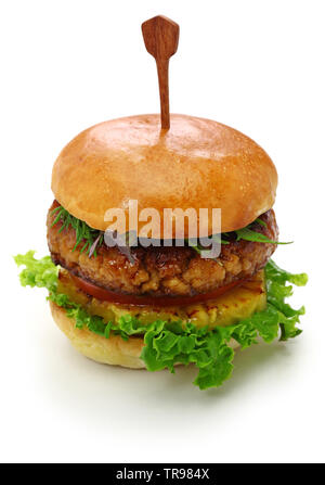 Hausgemachte vegane Burger auf hölzernen Hintergrund isoliert Stockfoto