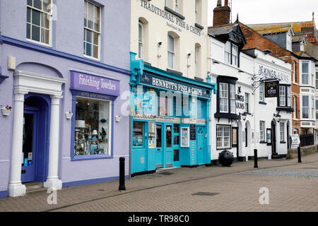 WEYMOUTH, Großbritannien - 20.MAI 2019: der alte Hafen ist eine malerische Gegend an der Küstenort Weymouth in Dorset, Südengland. Stockfoto