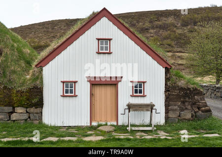 Alte 19c Torfhaus auf Laufás, den Eyjafjörður, North Island, von Akureyri Museum gepflegt Stockfoto