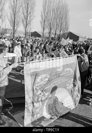 3. März 1985. Das Ende des Bergarbeiterstreiks im Revier Selby in Yorkshire, England. Der Streik der Bergarbeiter, die seit 1984 in einem Versuch zu stoppen, um die britischen Konservativen Regierung schließen viele Der collierys gewesen war. Stockfoto