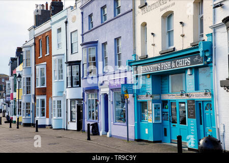 WEYMOUTH, Großbritannien - Mai 24th, 2019: der alte Hafen ist eine malerische Gegend an der Küstenort Weymouth in Dorset, Südengland. Stockfoto