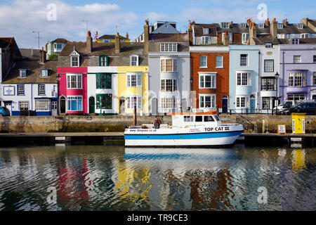 WEYMOUTH, Großbritannien - Mai 24th, 2019: der alte Hafen ist eine malerische Gegend an der Küstenort Weymouth in Dorset, Südengland. Stockfoto