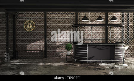 Leeren Loft Stil, Zimmer Interior Design, Loft Stil. 3D-Rendering Stockfoto