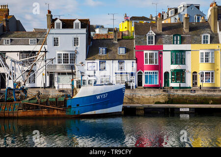 WEYMOUTH, Großbritannien - Mai 24th, 2019: der alte Hafen ist eine malerische Gegend an der Küstenort Weymouth in Dorset, Südengland. Stockfoto