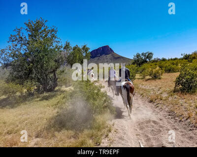 Gäste auf langsame Fahrt im White Stallion Ranch, eine Dude Ranch außerhalb von Tucson, AZ. Stockfoto
