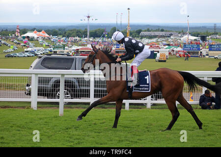 Epsom Downs Surrey, Großbritannien. 31. Mai, 2019. Frankie Dettori blickt über den Abschreibungen auf Sieger Anapurna, wie Sie Kopf zu Beginn der Investec Eichen auf Ladies Day 2019. Credit: Julia Gavin/Alamy leben Nachrichten Stockfoto