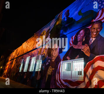 Aktualisiert Wandbild an Ben's Chili Schüssel in Washington, DC, USA mit Prinz und die Obamas hinzugefügt und Bill Cosby entfernt. Stockfoto