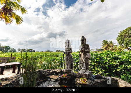 Hindu Statue in einem Reis Terrasse, Bali, Indonesien Stockfoto