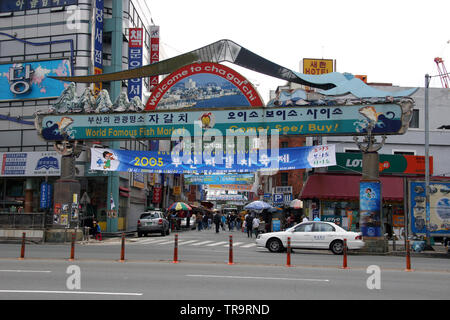 Eingang zum jagalchi Markt in Busan, Südkorea. Stockfoto