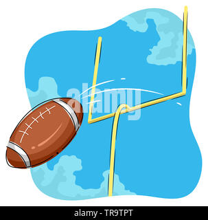 Abbildung eines amerikanischen Fußball-Ball zählte ein Field Goal Durch ein Ziel Post Stockfoto