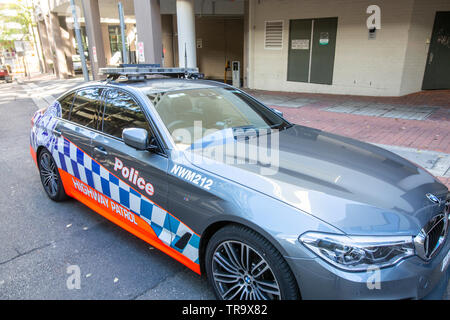 Sydney Polizei BMW Highway Patrol car in Parramatta, Sydney, Australien geparkt Stockfoto