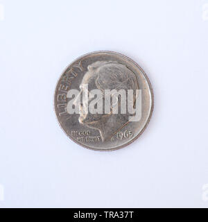 Usa 1 Groschen" Roosevelt Dime" Münze - 1965 Stockfoto
