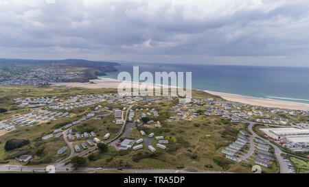 Haven Perran Sands Holiday Park Perranporth, Luftaufnahme Stockfoto