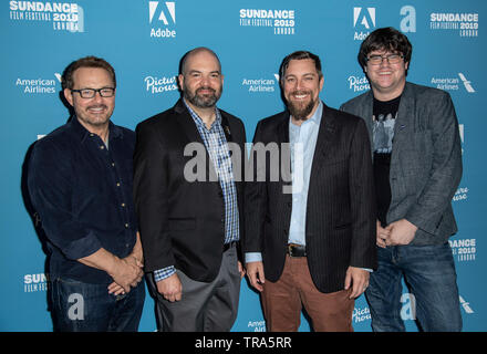 LONDON - ENGLAND - 31. MAI 2019: (L-R) Thomas Peterson (Produzent) Matt Morton (Komponist) Todd Douglas Miller (Direktor) Stephen Slater (Archiv Proucer Stockfoto