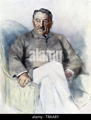 CECIL RHODES (1853-1902), englischer Geschäftsmann und Politiker in seinem Haus in Muizenberg, Südafrika. Gezeichnet von Mortimer Menpes über 1900. Stockfoto