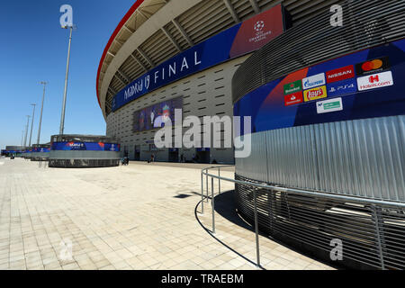 Allgemeine Ansicht der Wanda Metropolitano Stadion vor dem Spiel gegen Liverpool - Tottenham Hotspur, der UEFA Champions League Finale 2019, Wanda Metropolitano Stadion, Madrid - 1. Juni 2019 Stockfoto