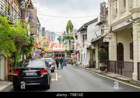 Malakka, Malaysia - April 22,2019: Jonker Street ist das Zentrum Straße von Chinatown in Malakka. Es wurde von der UNESCO als Weltkulturerbe anerkannt. Stockfoto