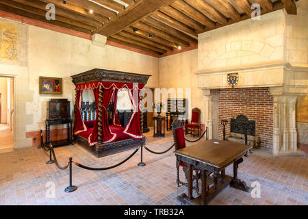 Schlafzimmer von Leonardo da Vinci, Chateau Clos Luce, Heimat von Leonardo da Vinci, Amboise, Indre-et-Loire Departement, Center-Val de Loire, Frankreich, Europa Stockfoto