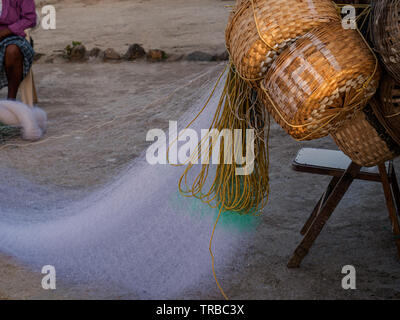 Angeln Körbe und net am Fisherman's Village worli koliwada Stockfoto