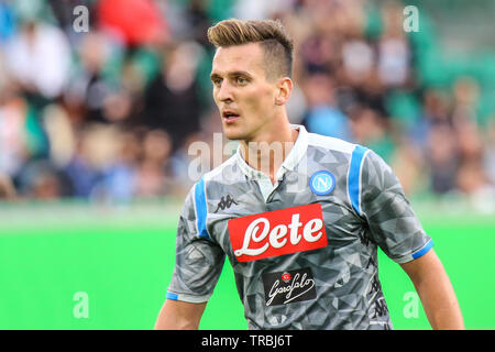 Wolfsburg, Deutschland, 11. August 2018: SSC Neapel footballer Arkadiusz Milik bei einem Match auf der Saison 2018/2019. Foto von Michele Morrone Stockfoto