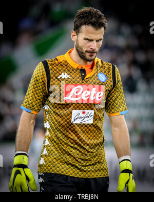 Wolfsburg, Deutschland, 11. August 2018: SSC Neapel Torwart, Orestis Karnezis, bei einem Match auf August. Foto von Michele Morrone Stockfoto