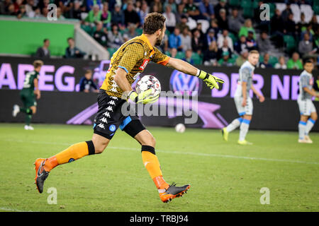 Wolfsburg, Deutschland, 11. August 2018: SSC Neapel Torwart Orestis Karnezisin in Aktion während des Spiels. Foto von Michele Morrone Stockfoto