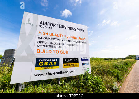 Werbetafel am London Southend Airport, Airport Business Park Entwicklung in Southend On Sea, Essex, Großbritannien. Eigenschaft Entwicklung kommerzielle Stockfoto