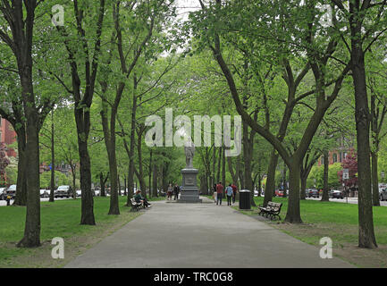 Boston, Massachusetts - 23. Mai 2019: Alexander Hamilton Monument entlang der Commonwealth Avenue Mall Stockfoto