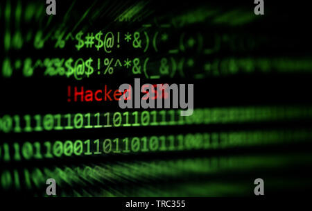 Gehackt computer Technologie der binäre Code Daten Anzahl Alert! Gehackt 55% auf Bildschirm/kriminelle Aktivitäten im Internet oder cyber Dieb Sicherheit Hacking Stockfoto