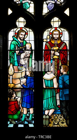 Christus die Sakramente Glasmalerei, St. Winifred's Church, Kingston-on-Soar, Nottinghamshire, England, Großbritannien Stockfoto