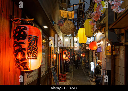 Tokio, Japan, 18. Mai 2019: Kleine Straßen von Shinjuku. Der Großraum Tokio Fläche ist als die bevölkerungsreichsten Metropolregion der Welt. Stockfoto