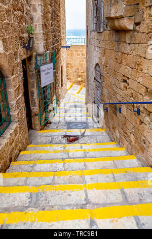 Enge Straßen in der Altstadt von Tel Aviv, Israel Stockfoto