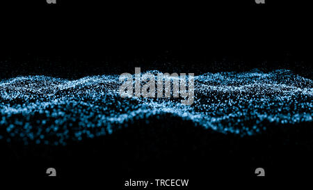 Blaue Partikel wave bokeh Hintergrund und Textur, Illustration Partikel selektiven Fokus wave auf schwarzem Hintergrund Stockfoto