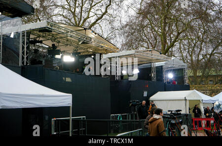 London, UK, 16. Januar 2019. Außerhalb Studio - live Broadcasting Zelte Stockfoto