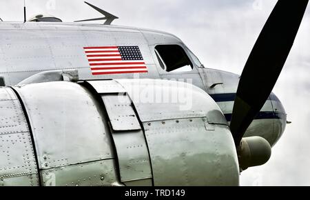 PanAm Douglas C-47B (N 877 MG) Am2019 Shuttleworth fliegendes Festival zum 75-jährigen Jubiläum von D begehen - Tag Stockfoto