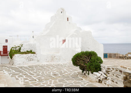 Die beliebten Panagia Paraportiani, Griechisch-orthodoxen Kirche auf der Insel der Kykladen von Mykonos, der fotografierte Kirche in der Welt. Stockfoto