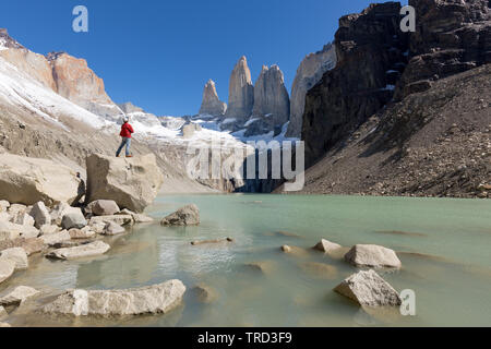 Klassische Ansicht der Granit Türme in Torres del Paine, Patagonien, Chile Stockfoto