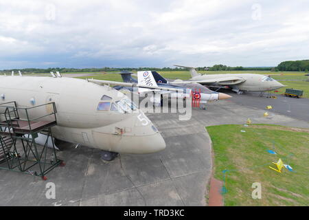 BAe Nimrod MR2, Blackburn Buccaneer & Handley Page Victor an der Yorkshire Air Museum, Elvington Stockfoto