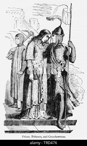 Prinz, Prinzessin und Crossbowman, Illustration von John's Cassell Illustrated Geschichte Englands, Bd. I aus der frühesten Periode der Herrschaft von Edward der Vierten, Cassell, Petter und Galpin, 1857 Stockfoto