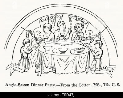 Die angelsächsischen Dinner Party, von der Baumwolle, MS., Tib. C.8, Illustration von John's Cassell Illustrated Geschichte Englands, Bd. I aus der frühesten Periode der Herrschaft von Edward der Vierten, Cassell, Petter und Galpin, 1857 Stockfoto