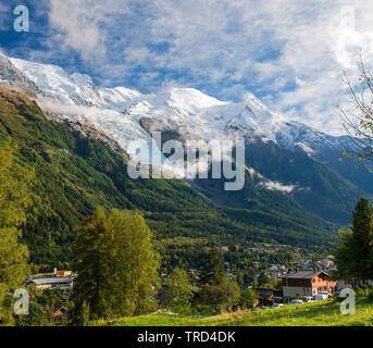 Mont Blanc in Chamonix, Chamonix, Französische Alpen, Savoyen, Frankreich, Europa Stockfoto