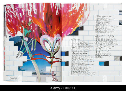 Abbildungen aus dem Film von Gerald Scarfe und Songtexte in der Pink Floyd The Wall Gitarre Tabulatur Buch Stockfoto