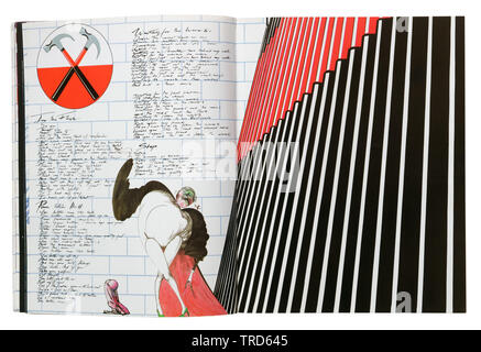 Abbildungen aus dem Film von Gerald Scarfe und Songtexte in der Pink Floyd The Wall Gitarre Tabulatur Buch Stockfoto