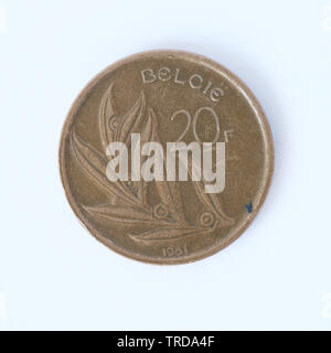 Belgien 20 Francs-Baudouin I Münze - 1981 Stockfoto