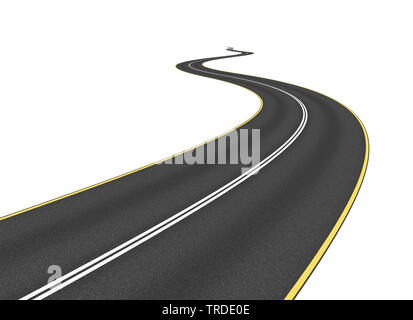 3D Computer Grafik, gebogene Autobahn Straße, die einen Pfad zu einem definierten Ziel Stockfoto