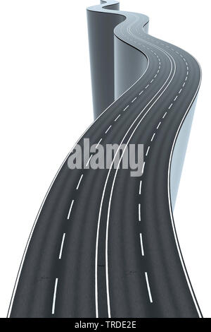 3D Computer Grafik, gebogene Autobahn Straße, die einen Pfad zu einem definierten Ziel Stockfoto