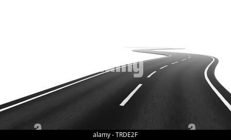 3D Computer Grafik, gebogene Autobahn Straße, die einen Pfad zu einem definierten Ziel Stockfoto